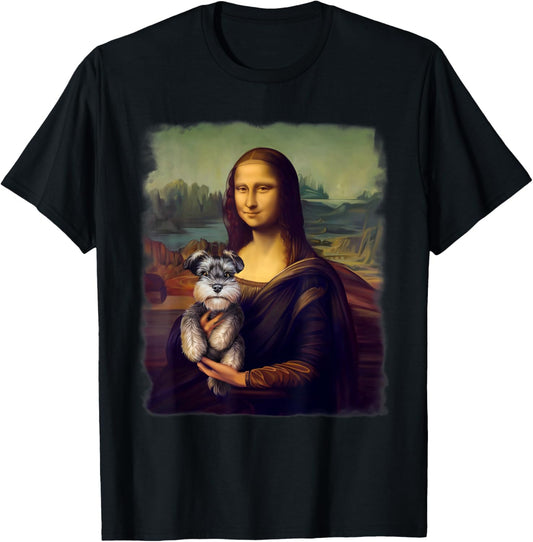 Mona Lisa Holding a Schnauzer Funny Dog Art Parody T-Shirt