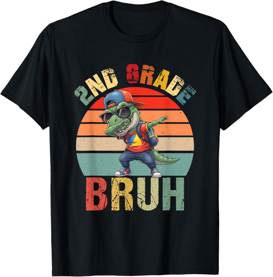 2nd Grade Bruh Dabbing Dinosaur First Day Back To School T-Shirt