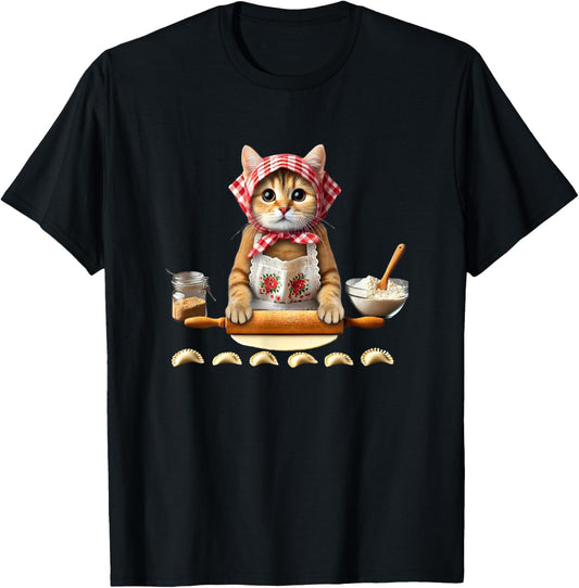 Babushka Cat Pierogi Making Polish Cat T-Shirt