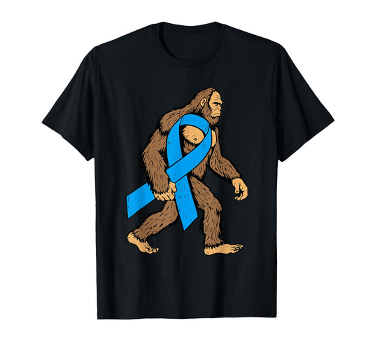 Prostate Cancer Awareness Bigfoot Ribbon Light Blue Men Boy T-Shirt