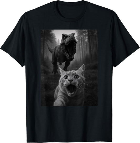 Funny Cat Dinosaur Trex Selfie Animal Lover Mom Dad Kids T-Shirt