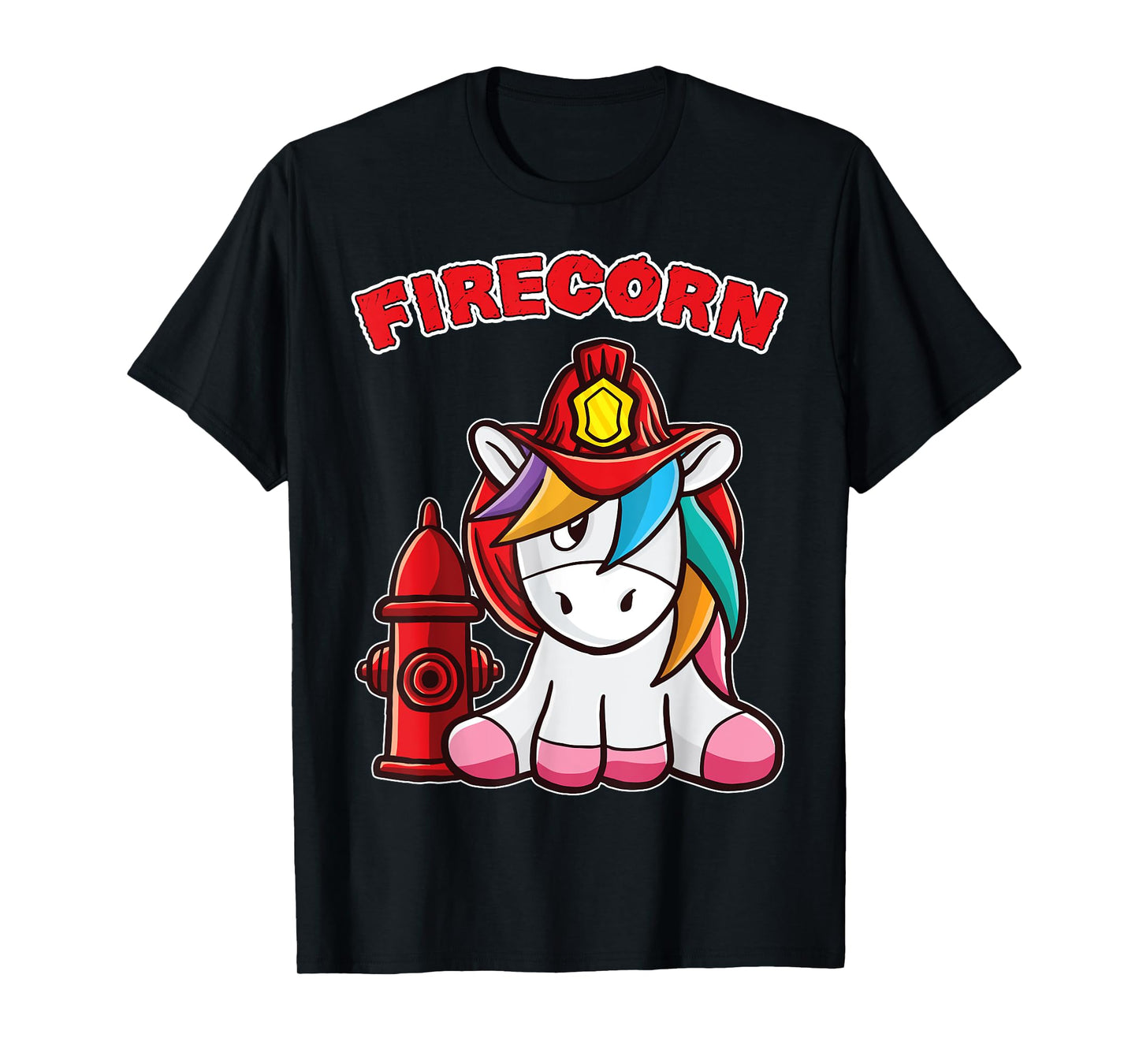 Firecorn Firefighter Unicorn with red Fireman Helmet Fire T-Shirt