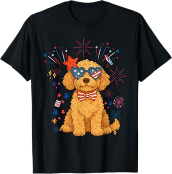 Goldendoodle Golden Retriever With Dog 4th Of July Women Men T-Shirt