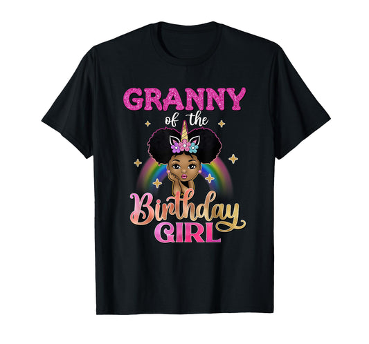 Granny of The Birthday Girl Princess Afro Melanin Unicorn T-Shirt