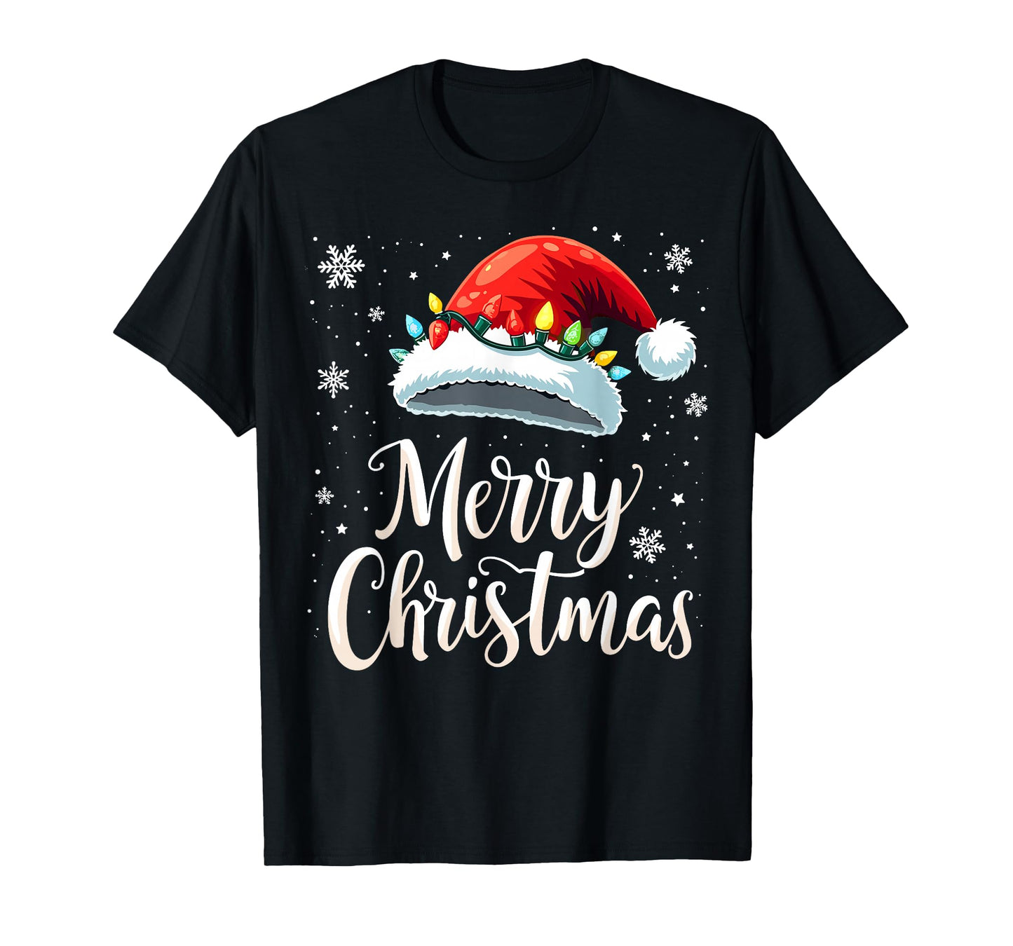 Merry Christmas Lights Red Santa Hat Xmas Family T-Shirt