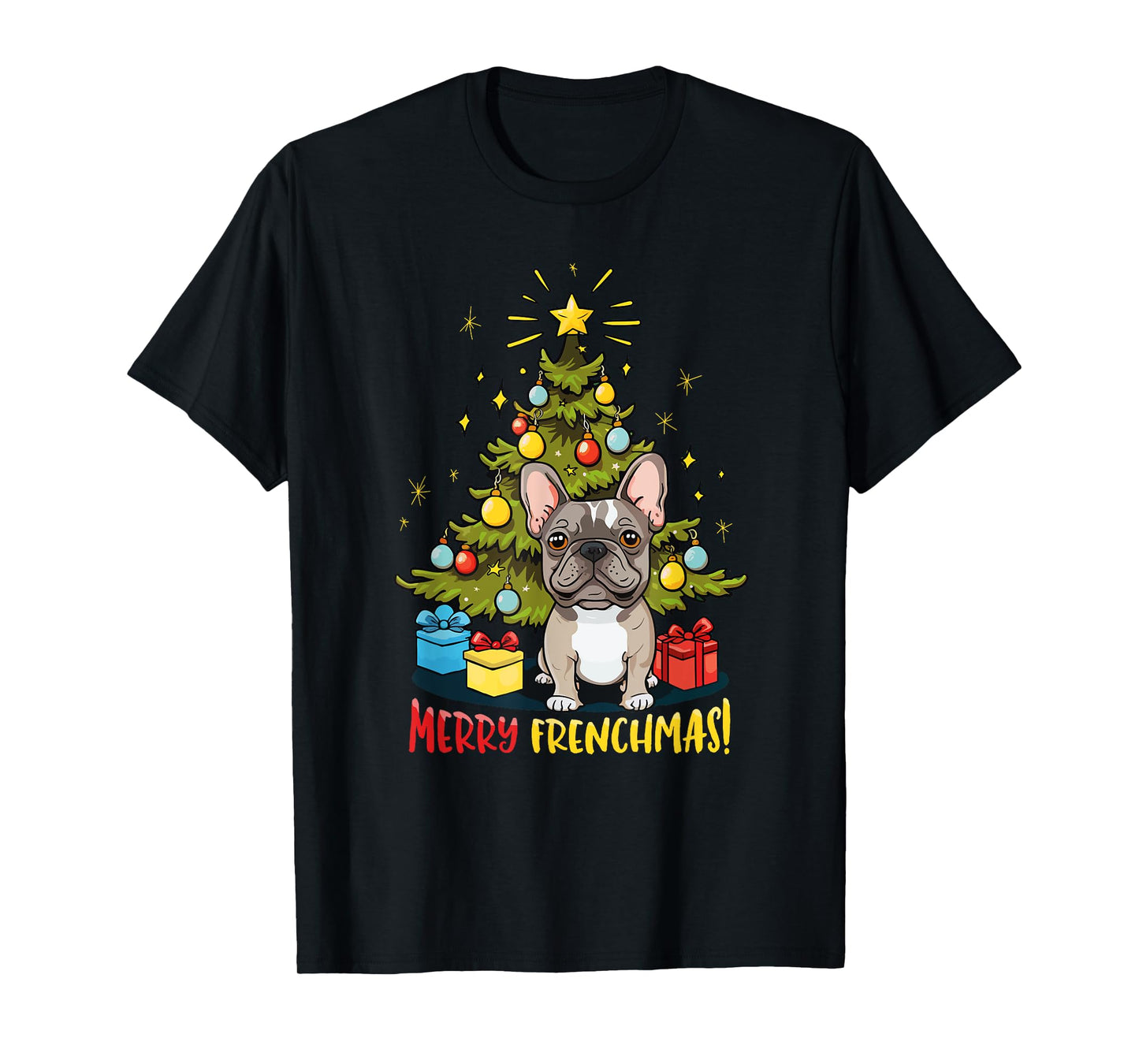 Funny French Bulldog With Christmas Tree T-Shirt for Men Women Kids