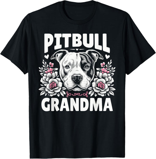 Pitbull Grandma Cute Floral Dog Lover T-Shirt