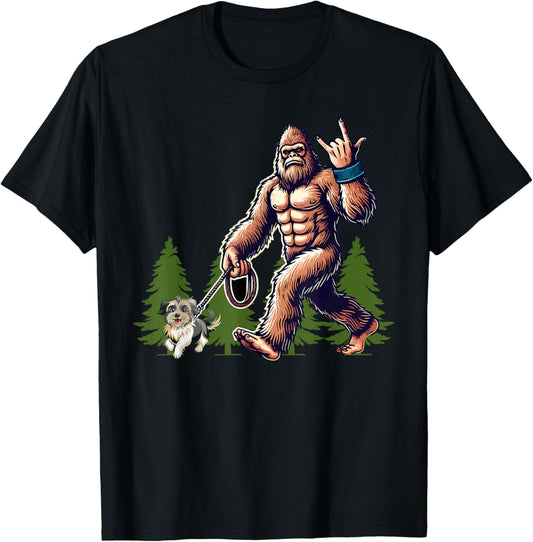 Funny Shih Tzu Bigfoot Dog Walking Dog Mom Dad Kids T-Shirt