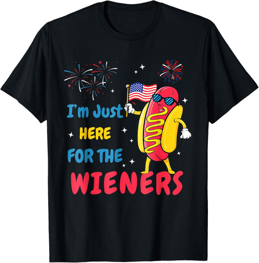 Retro I'm Just Here For The Wieners 4th Of July Hot Dog Meme T-Shirt