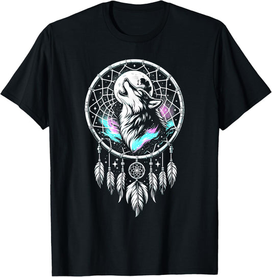 Boho Dream Catcher Wolf Howling At The Moon Dog Wolves Lover T-Shirt