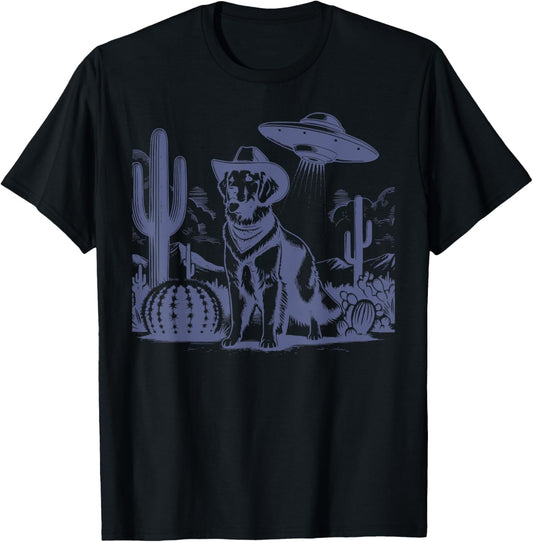 Vintage Golden Retriever UFO 90s Retro Western Cowboy Hat T-Shirt