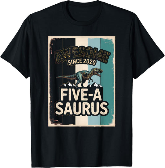 5 Year Old-Dinosaur 5th Birthday-T Rex-Dino Five-Saurus T-Shirt