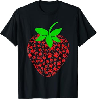 Strawberry Puppy Paw Print Shirt Gift for Dog Animal Lovers T-Shirt for Men Women Kids