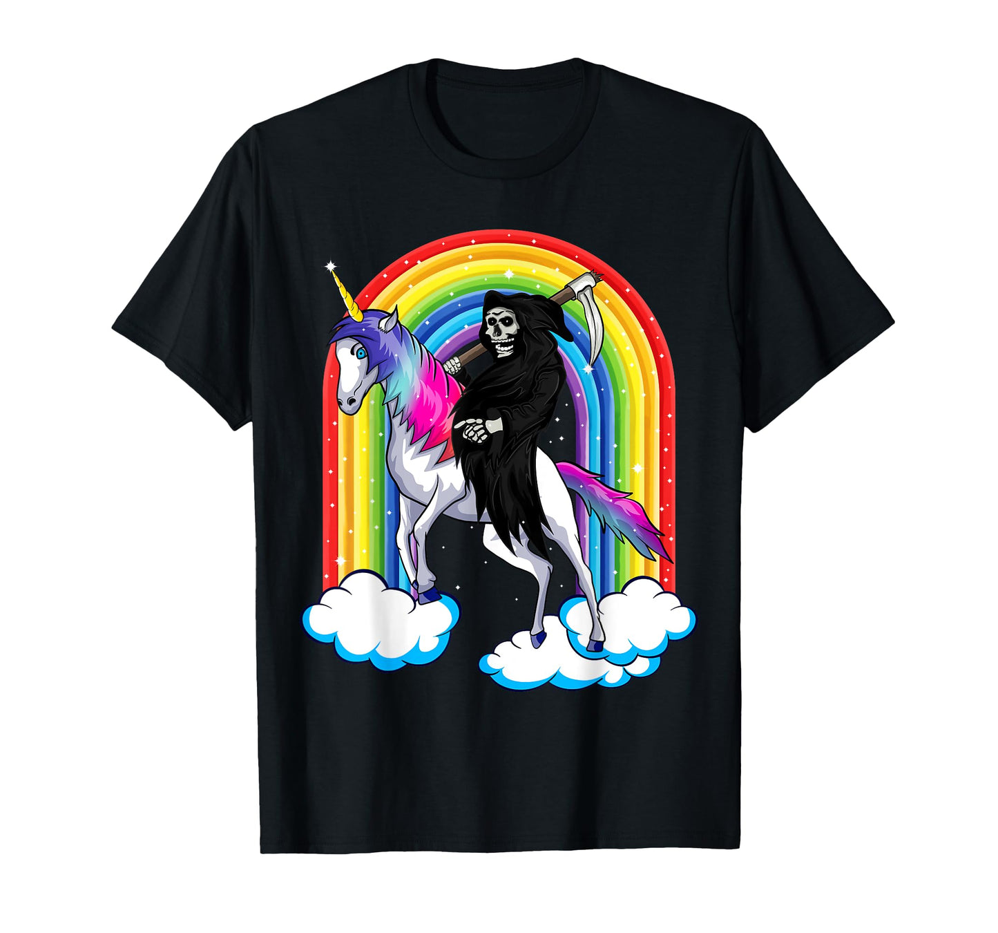 Grim Reaper Skull Riding An Unicorn, Death Unicorn Halloween T-Shirt