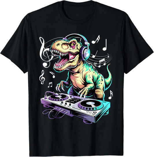 A Cute T-Rex Playing Electronic Music Funny DJ Dinosaur T-Shirt