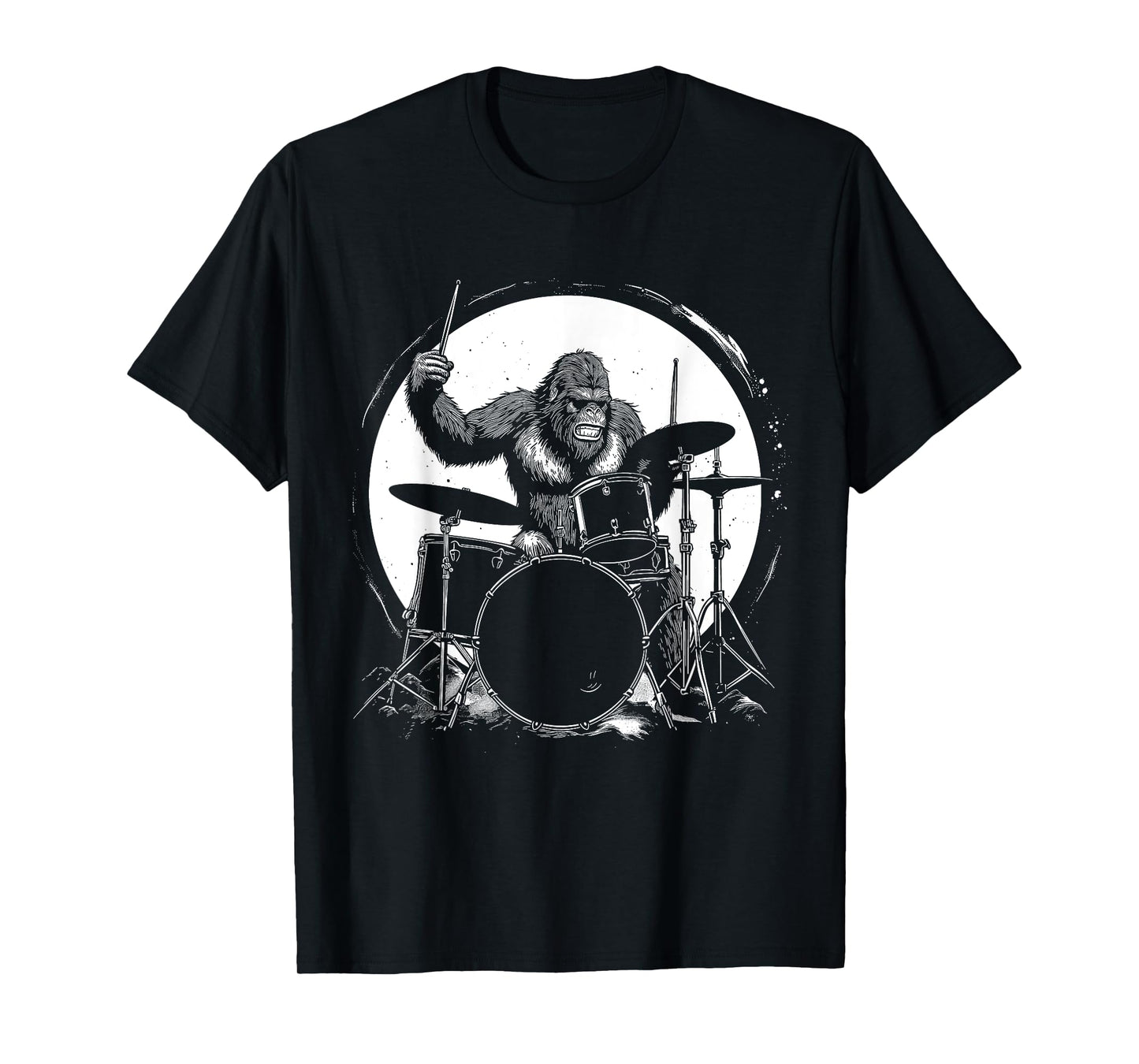 Drummer Bigfoot Playing Drums Funny Sasquatch Drumming T-Shirt