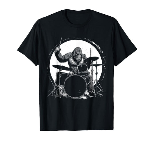 Drummer Bigfoot Playing Drums Funny Sasquatch Drumming T-Shirt