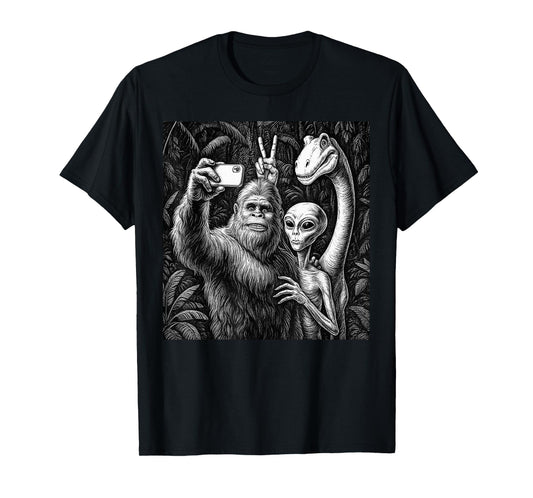 Funny Bigfoot Sasquatch Selfie Alien Loch Ness Humor T-Shirt