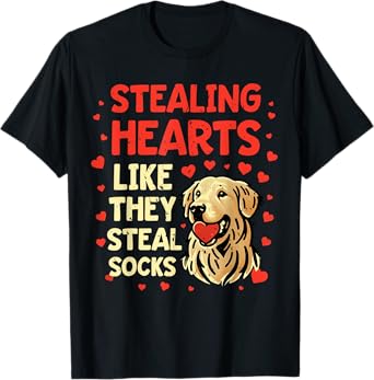 Golden Retriever Valentine's Day Stealing Hearts Love Dog T-Shirt