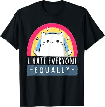 I Hate Everyone Equally Rainbow Cat T-Shirt for Men Women