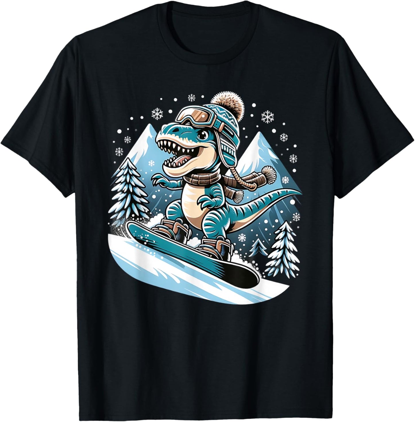 Dino Snowboarding Fun Cool Snowboard For Men Women Kids T-Shirt