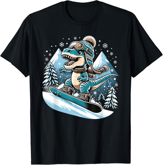 Dino Snowboarding Fun Cool Snowboard For Men Women Kids T-Shirt