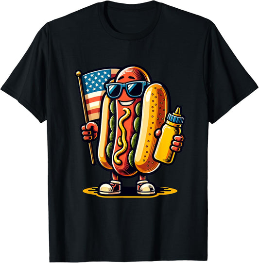 USA Hot Dog American Flag USA 4th Of July Fourth Patriotic T-Shirt