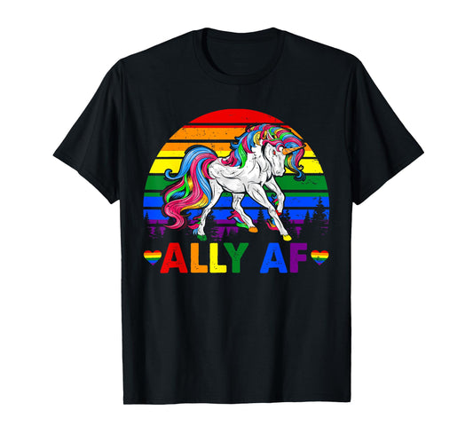 Ally AF Pride LGBT Flag Unicorn Lover Matching Lesbian Gay T-Shirt