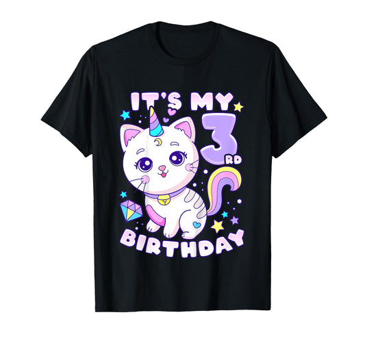 Birthday girl 3 years old, cat, unicorn, 3rd birthday T-Shirt