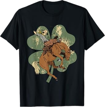 Cowboy Riding Horse St Patrick's Day Western Shamrock Womens T-Shirt