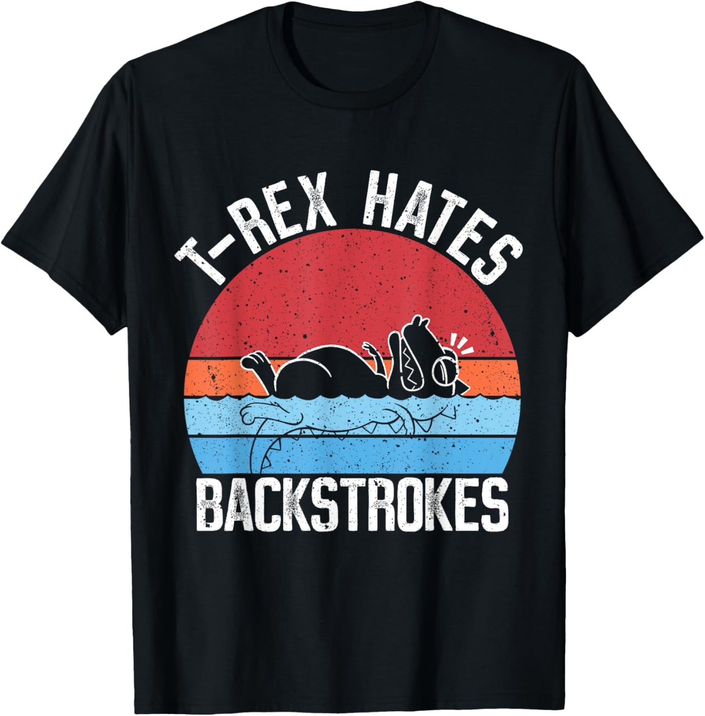 Funny Swimming Swimmer T-rex Hates Backstrokes Retro T-Shirt