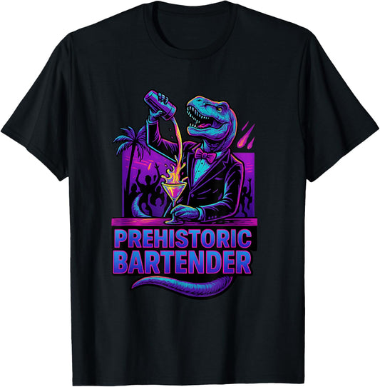 Dinosaur Bartender Funny T Rex Cocktail Party Club Vibe T-Shirt