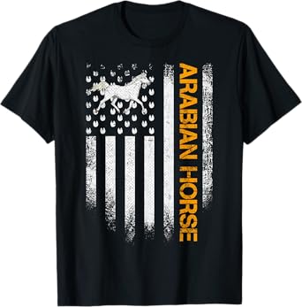 Vintage USA American Flag Arabian Funny Horse Riders Lover T-Shirt