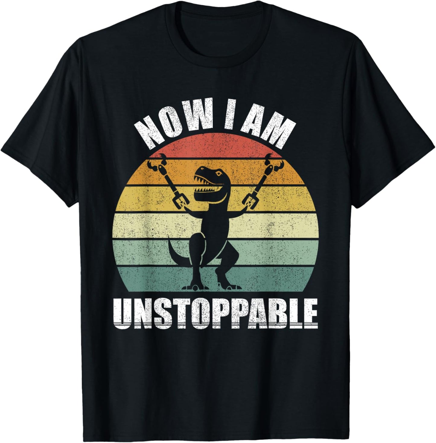 Catch Some Rays Retro Now I Am Unstoppable Funny T-Rex Women's Black T-Shirt