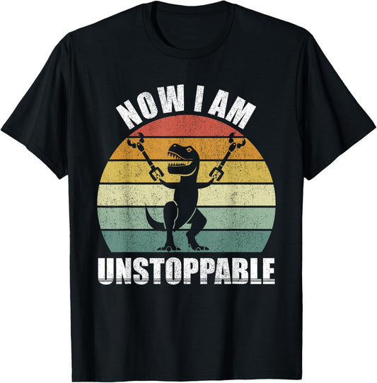 Catch Some Rays Retro Now I Am Unstoppable Funny T-Rex Women's Black T-Shirt