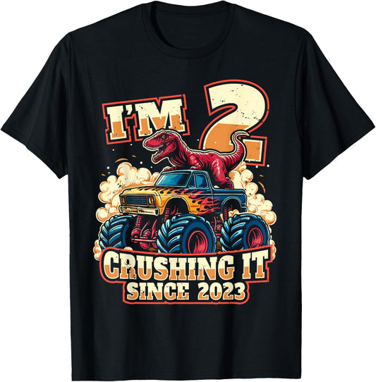 2nd Birthday Dinosaur Monster Truck - Crushing It Since 2023 T-Shirt