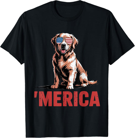 Golden Retriever Merica Dog Patriotic 4th Of July Puppy Mom T-Shirt