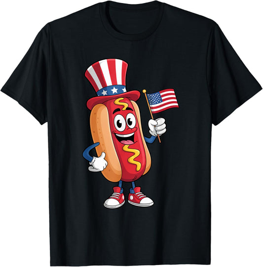 Patriotic Hot dog American Flag USA Funny 4th Of July Fourth T-Shirt