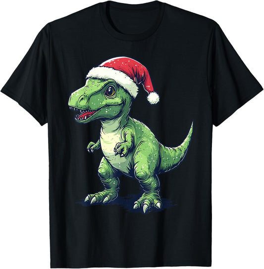 Dinosaur Santa Hat Funny Dinosaur Lovers Christmas Pajama T-Shirt