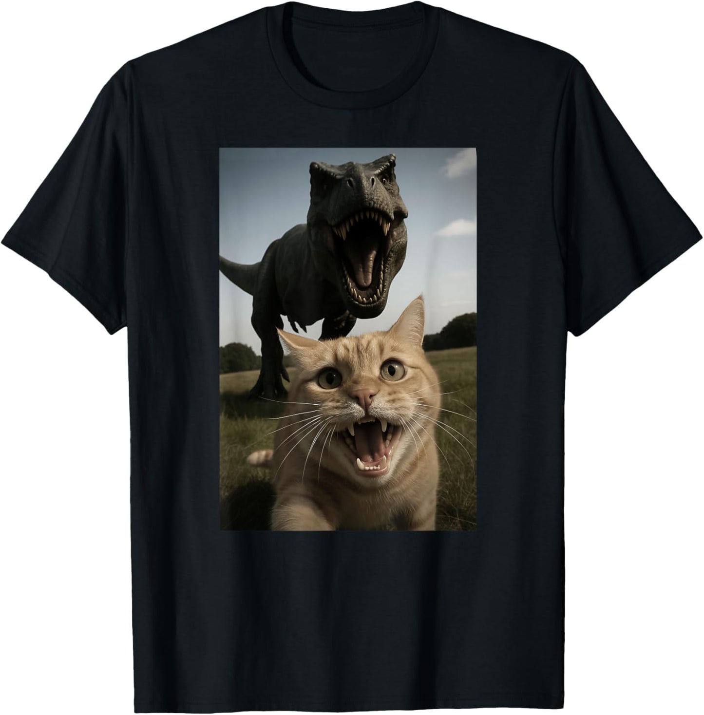 Funny Cat Dinosaur Trex Selfie Animal Lover Mom Dad Kids T-Shirt