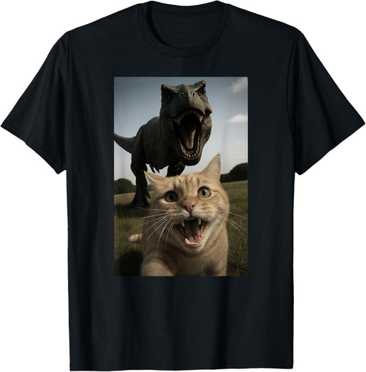 Funny Cat Dinosaur Trex Selfie Animal Lover Mom Dad Kids T-Shirt