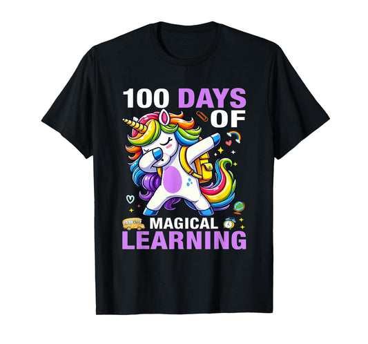 100 Days of Magical Learning Unicorn 100 Days Of School Girl T-Shirt