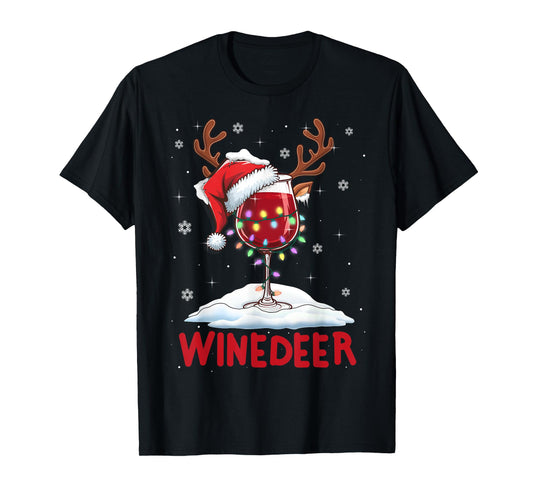 Winedeer Reinbeer Santa Hat Reindeer Couple Xmas Matching T-Shirt