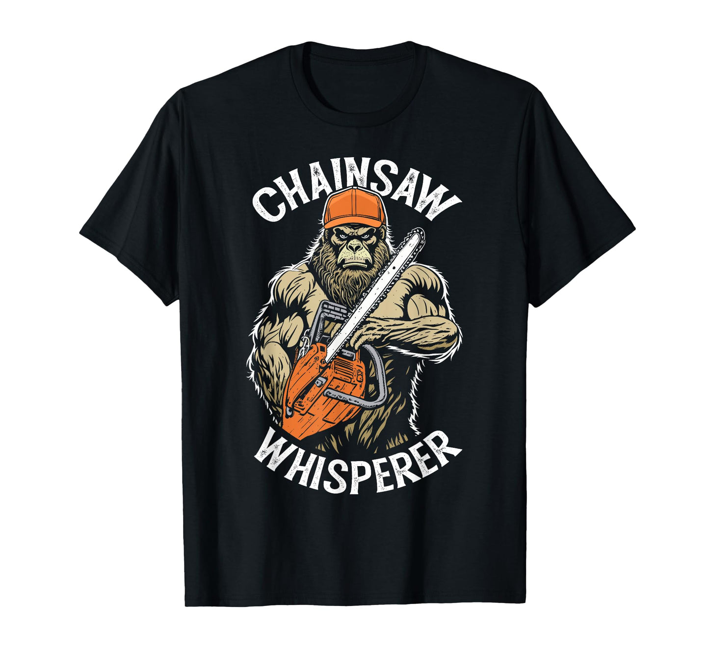 Grandio Design Funny Lumberjack Bigfoot Chainsaw Whisperer Sasquatch Logger T-Shirt - Black, Unisex-Adults, Short Sleeve, Classic Fit, Pull On, Letter Print