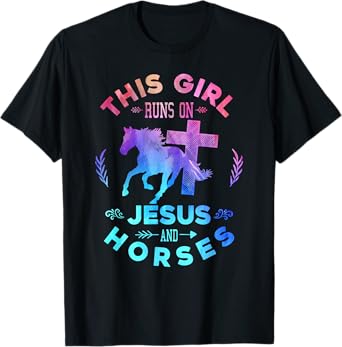 This Girl Runs on Jesus & Horses Christian Equestrian Riding T-Shirt