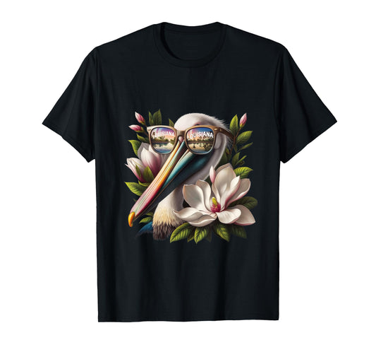 Louisiana Pelican Wearing Sunglasses State Bird Retro Art T-Shirt