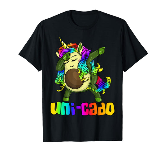 Uni Cado Dabbing Unicorn Avocado Rainbow Girl Birthday Gift T-Shirt