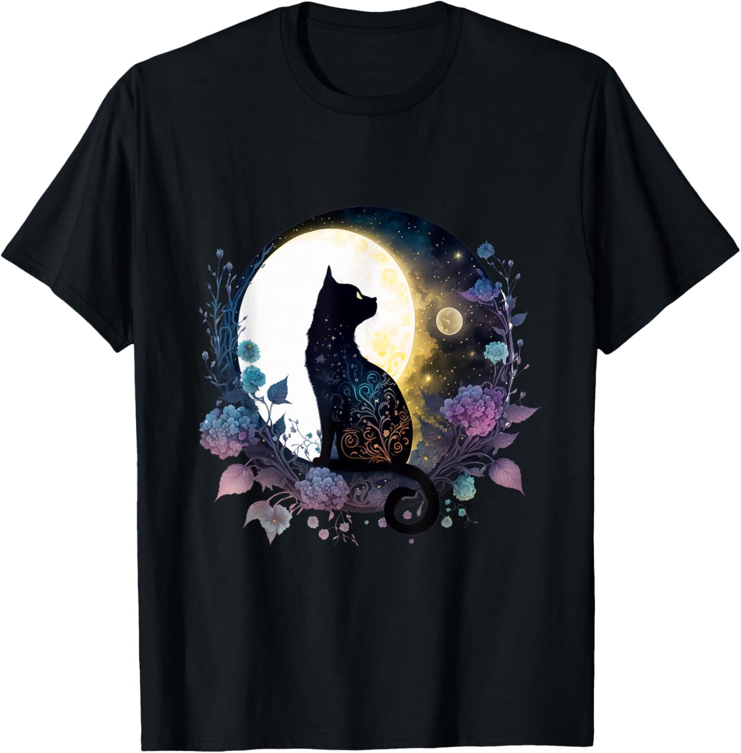 Cute Cat Motif Cat In Moonlight Cat T-Shirt