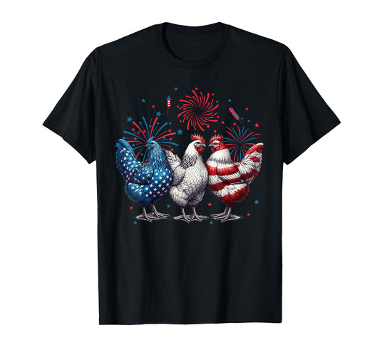 Chicken Red White Blue Patriotic Rooster 4th of July Men Boy T-Shirt
