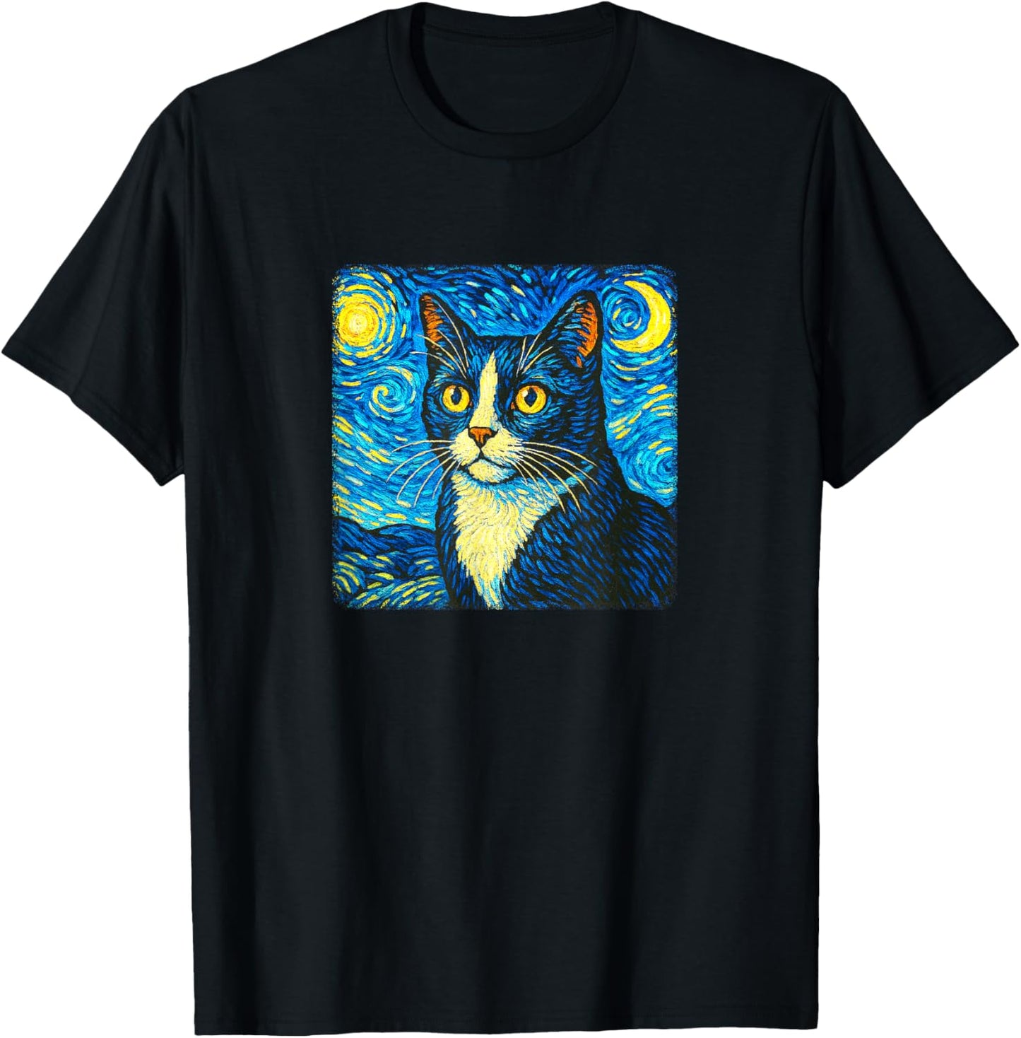 Tuxedo Cat Starry Night - Van Gogh Style - T-Shirt